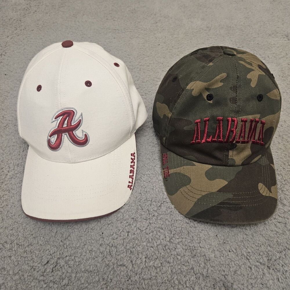 LOT OF 2 Alabama Crimson‎ Tide Adjustable Baseball Cap Hat White Camo
